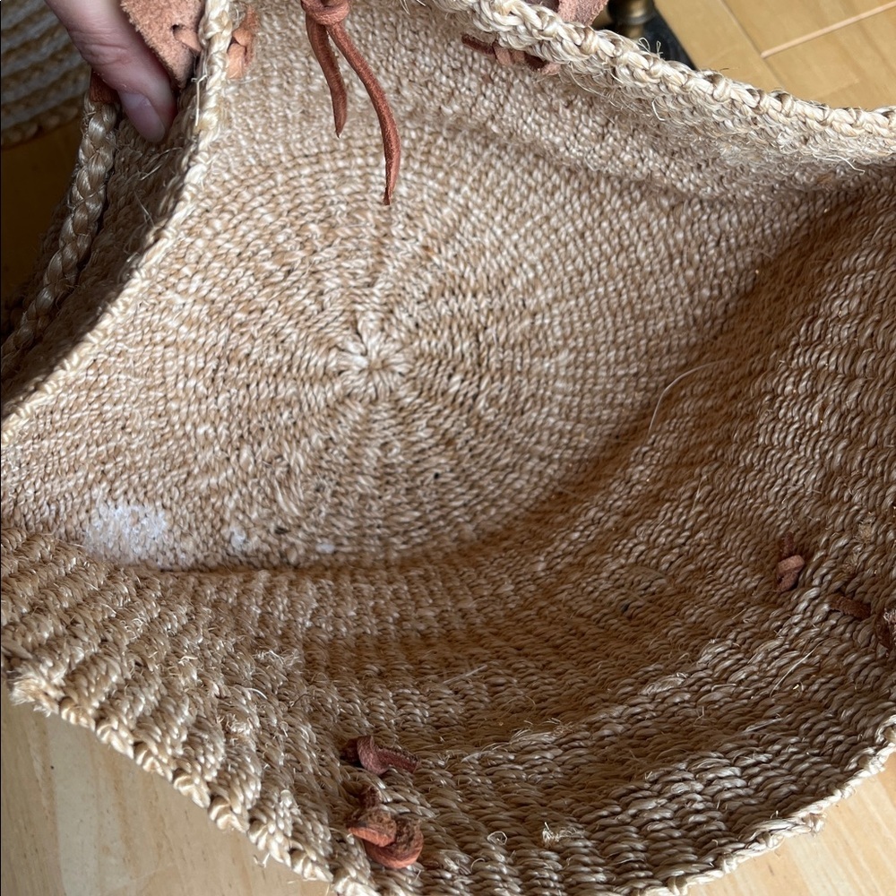 Vintage 90s Noah’s Ark Sisal Market Bag Leather Strap Animal Tote - Picture 6 of 12